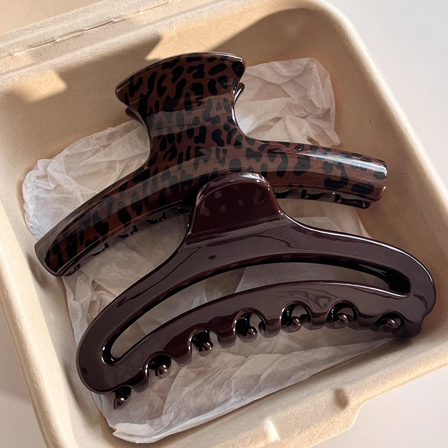 Hair Clip Claw Large - 2 pezzi vintage stampa leopardata arco